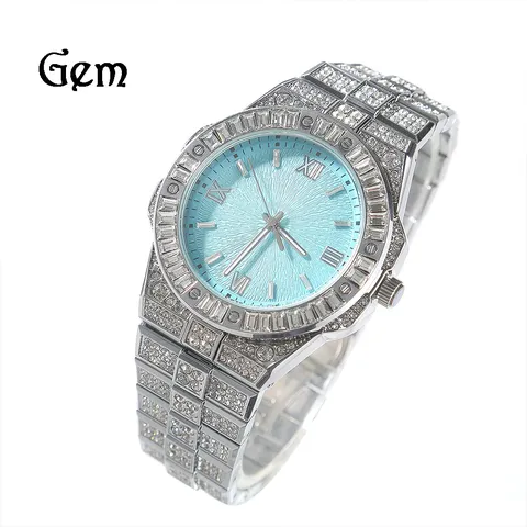 Hip Hop Pave Strass Quarzuhr Römische Ziffern Luxus Legierung Uhr Für Herren Damen Iced Out Armbanduhr Silberne Armbanduhr