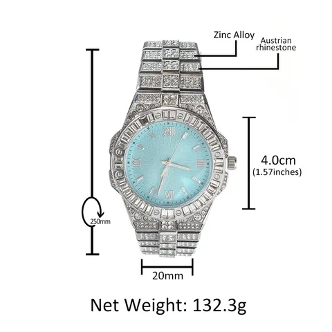 Hip Hop Pave Strass Quarzuhr Römische Ziffern Luxus Legierung Uhr Für Herren Damen Iced Out Armbanduhr Silberne Armbanduhr