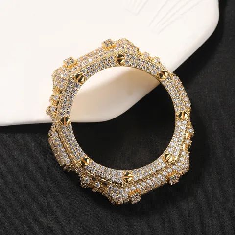 Luxus Messing Hip Hop Iced Out Uhrengehäuse Für GA-2100 Achteckige Lünette Ersatz Zirkonia Moissanit Schutzhülle Zubehör