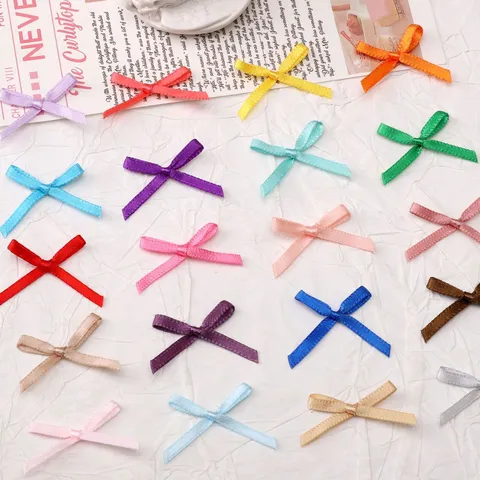 Mini Ribbon Bows For DIY Craft Accessories Colorful Polyester Satin Bows For Hair Clips Decor Gift Packaging Hand Woven Bows