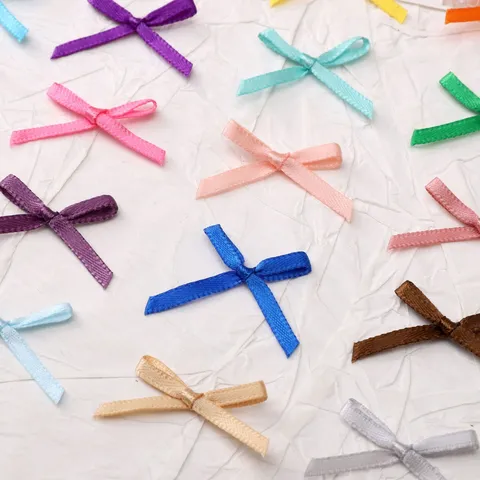 Mini Ribbon Bows For DIY Craft Accessories Colorful Polyester Satin Bows For Hair Clips Decor Gift Packaging Hand Woven Bows