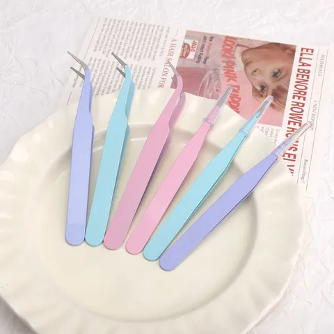 Macaron Colored Precision Tweezers Straight And Curved Tip Iron Craft Tweezers For DIY Nail Art Journaling Tools