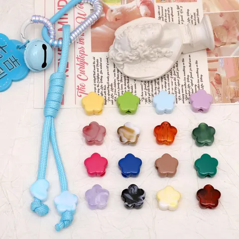 Acrylic Five Petal Flower Loose Beads Colorful Marble Pattern Spacers For Diy Bracelet Necklace Making Handicrafts Jewelry Craft Supplies