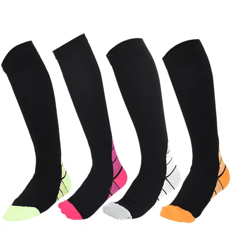Chaussettes de Sport de Compression Dégradé Unisexe Course Fitness Chaussettes en Nylon Mi-Mollet