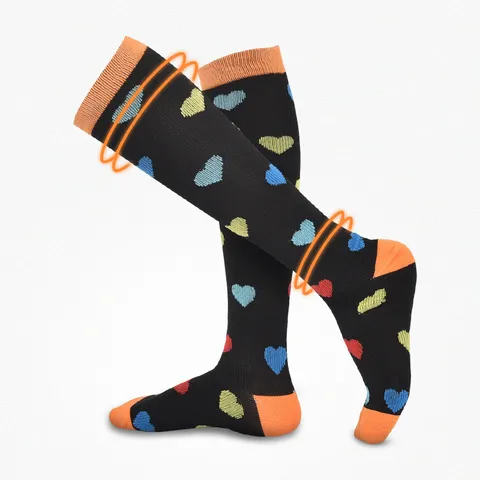 Chaussettes de Compression Sport Unisexe Antidérapantes Antibactériennes Nylon Mi-Mollet Imprimé Cœur Coloré Chaussettes d'Entraînement