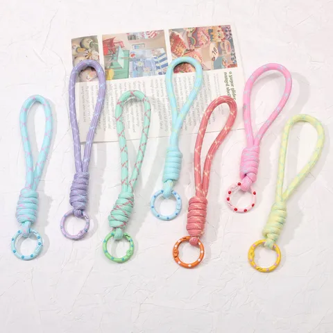 Handgefertigt Geflochtenes Seil Schlüsselbund Lanyard DIY Zubehör Mehrfarbig Polyester Gewebter Taschenanhänger Schlüsselring