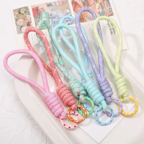 Handgefertigt Geflochtenes Seil Schlüsselbund Lanyard DIY Zubehör Mehrfarbig Polyester Gewebter Taschenanhänger Schlüsselring