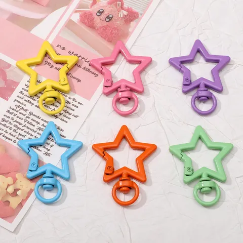 Alloy Painted Star Shape Keychain Buckle Pendants Sweet Style Star Clasp For Hand Craft Mobile Phone Chain DIY Accessories Material