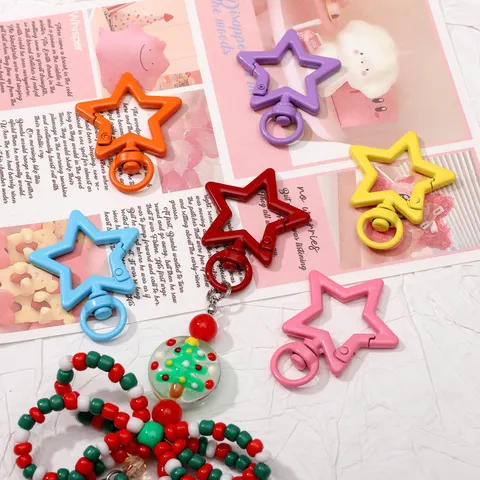 Alloy Painted Star Shape Keychain Buckle Pendants Sweet Style Star Clasp For Hand Craft Mobile Phone Chain DIY Accessories Material