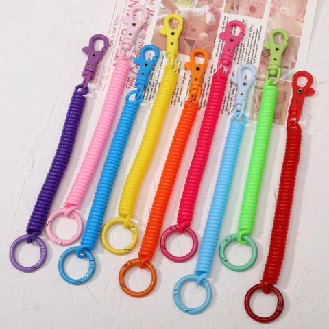 Stretchable Spiral Spring Keychain Anti-Lost Coil Key Ring Candy Color Plastic Rope With Metal Clasp For Keys ID Card Backpack
