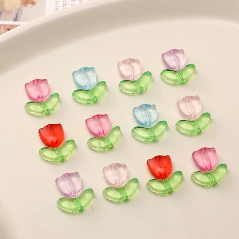 Acrylic Tulip Flower Petal Beads Jelly Gradient Loose Beads For DIY Bracelet Earring Jewelry Making Accessories Materials