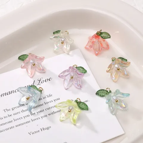 Ciondoli a Forma di Giglio in Acrilico con Perle per Fai da Te Gioielli Orecchini Bracciale Materiali Artigianali Accessori