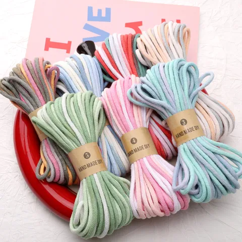 Gradient Space-Dyed Braided Cotton Cord Colorful Interwoven Macrame Rope For Handmade DIY Bracelet Necklace Craft Jewelry Making