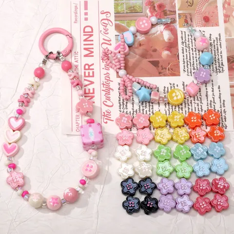 Acryl Tropföl Blumenperlen Glänzend Dopamin Farbe Knopf Lose Perlen Für DIY Telefonkette Tasche Hängen Schlüsselanhänger Schmuck Zubehör