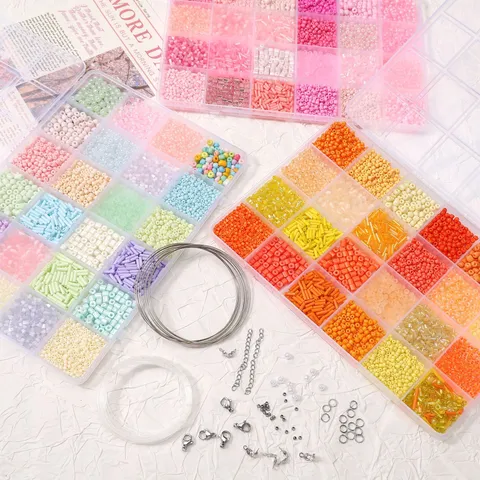 DIY Glass Seed Beads Bugle Beads 24 Grids Box Set Colorful Loose Spacer Beads Jewelry Making Craft Kit For Handcrafted Bracelet Necklace Jewelry Accessories