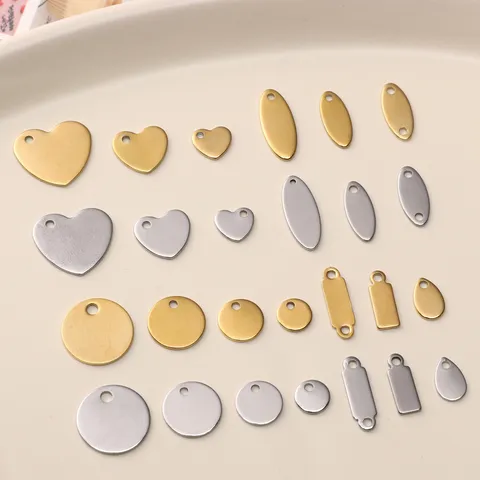 Stainless Steel Blank Tag Pendants DIY Jewelry Making Supplies Round Heart Oval Rectangle Metal Charms For Earrings Bracelets