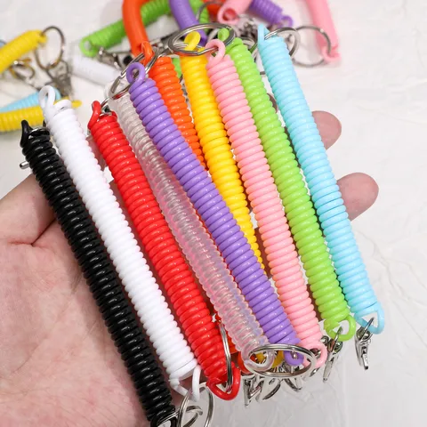 Colorful Plastic Spring Coil Keychain Retractable Anti-Lost Rope Student School Bag Pendant Cute Phone Strap Key Ring