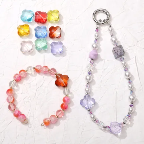 Transparent Glass Four Leaf Clover Beads Loose Charms For DIY Jewelry Making Bracelet Keychain Accessories Craft
