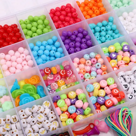 Kit Perles Alphabet en Acrylique DIY Boîte Rangement Perles Colorées Rondes Cœur Sourire pour Fabrication Bijoux Bracelet Chaîne
