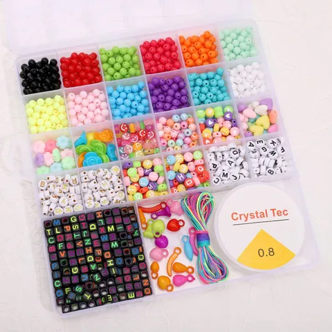 Kit Perles Alphabet en Acrylique DIY Boîte Rangement Perles Colorées Rondes Cœur Sourire pour Fabrication Bijoux Bracelet Chaîne