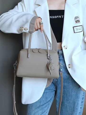 Women Genuine Leather Boston Bag Top Layer Cowhide Handbag Casual Crossbody Shoulder Bag Vintage Top Handle Bag