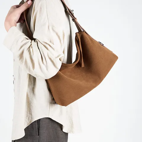 Genuine Leather Women Shoulder Bag First Layer Suede Frosted Cowhide Hobo Bag Casual Underarm Daily Commuting Handbag