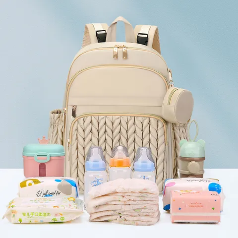 Large Capacity Diaper Backpack Multi Functional Mommy Bag Nylon Embroidered Floral Travel Bag With Insulated Pockets