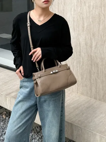 Retro Genuine Leather Top Handle Handbag For Women Luxury Designer Casual Shoulder Messenger Bag Solid Color
