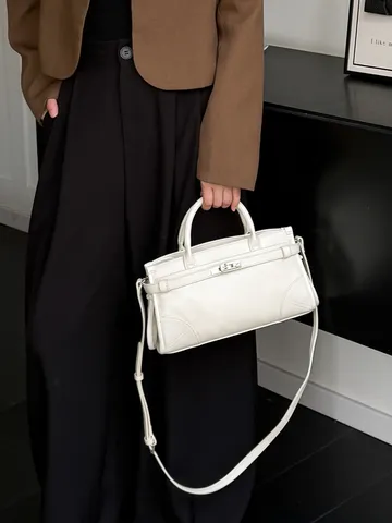 Retro Genuine Leather Top Handle Handbag For Women Luxury Designer Casual Shoulder Messenger Bag Solid Color