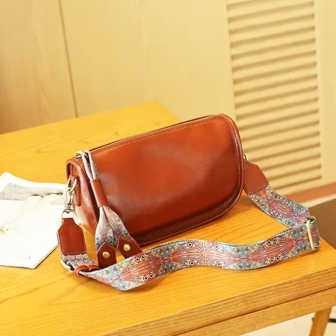 Retro Top Layer Cowhide Crossbody Bag For Women Vintage Vegetable Tanned Leather Pillow Bag Fashion Shoulder Bag Casual Tote Bag