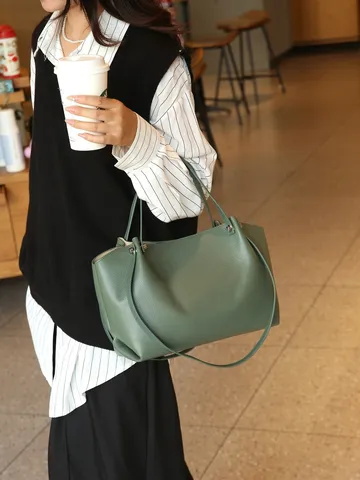 Mujer Cuero Genuino Bolso Tote Gran Capacidad Casual Bolso Bandolera Primera Capa Piel de Vaca Grano Natural Diario