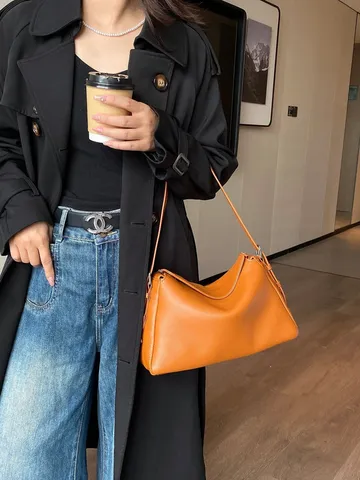 Borsa Sottobraccio Retro in Vera Pelle da Donna Minimalista Morbida Pelle Bovina Borsa Tracolla Casual Chic Hobo Bag