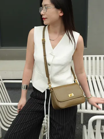 Bolso Bandolera Retro de Piel Auténtica para Mujer Pequeño Bolso Cuadrado Vintage de Piel de Vaca Bolso Casual