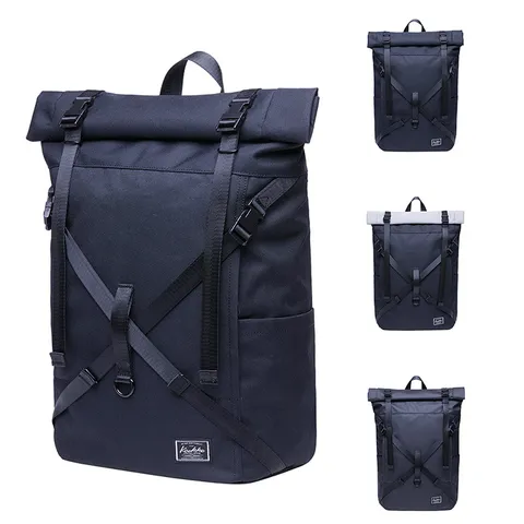 Casual Waterproof Canvas Backpack For Men And Women Large Capacity Roll Top Laptop Travel School Bookbag