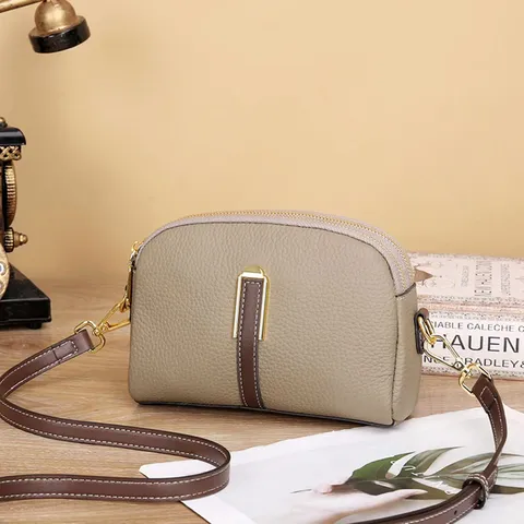Women's Top-Layer Cowhide Shell Bag Fashion Simple Urban Casual Single Shoulder Crossbody Bag With Contrast Stitching