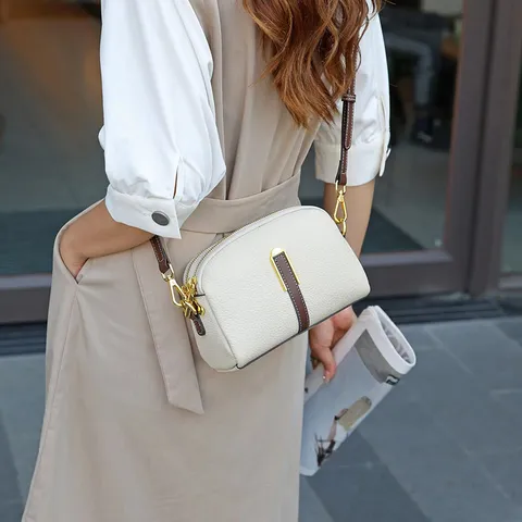 Women's Top-Layer Cowhide Shell Bag Fashion Simple Urban Casual Single Shoulder Crossbody Bag With Contrast Stitching