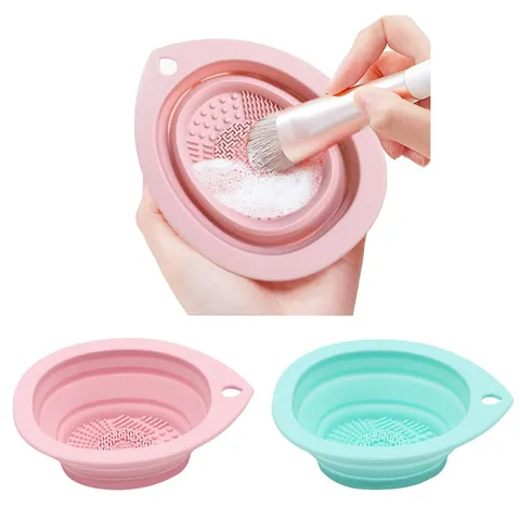 Silicone Folding Makeup Brush Cleaner Bowl Portable Cosmetic Sponge Cleaning Pad Multipurpose Brush Scrubber Tool For Women
