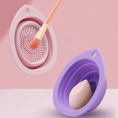 Silicone Folding Makeup Brush Cleaner Bowl Portable Cosmetic Sponge Cleaning Pad Multipurpose Brush Scrubber Tool For Women