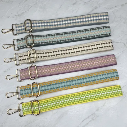 Woven Polyester Canvas Replacement Bag Strap Adjustable Wide Geometric Leaf Pattern Shoulder Crossbody Bag Strap Accessories
