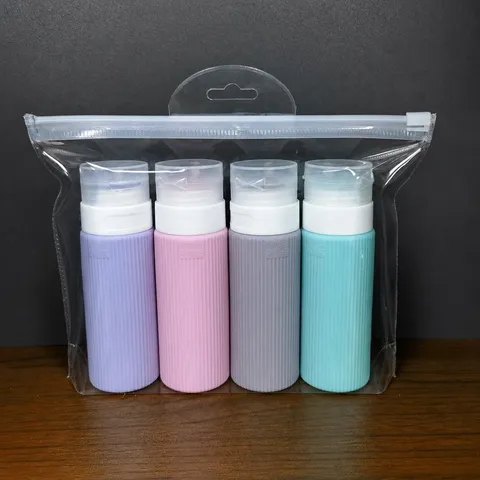 Portable Silicone Travel Toiletry Bottles Set Refillable Squeezable Leak Proof Dispensing Containers For Shampoo Lotion Cosmetics