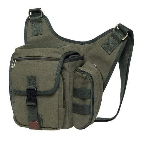 Men Tactical Vintage Canvas Crossbody Bag Outdoor Sports Multi Pocket Casual Daily Shoulder Bag