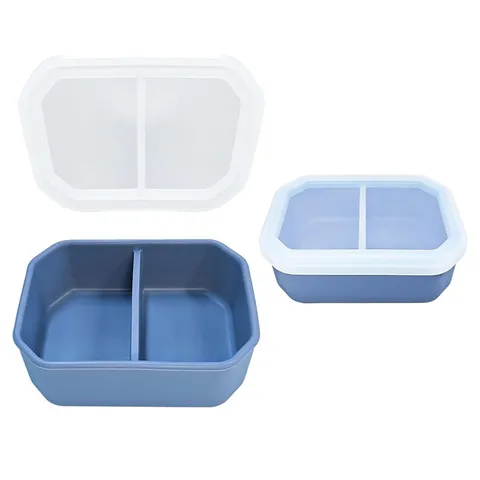 Portable Silicone Lunch Box Two Compartment Microwave Safe Leakproof Bento Box Student Office Food Container