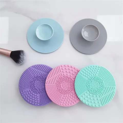 Silicone Makeup Brush Cleaning Pad Round Cosmetic Brush Cleaner Mat With Suction Cup Multi Textured Deep Cleaning Tool
