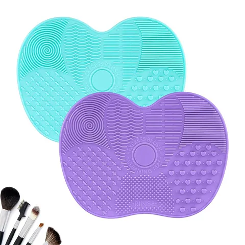 Silicone Makeup Brush Cleaning Mat Apple Shape Cosmetic Brush Scrubber Pad with Suction Cups For Makeup Tools