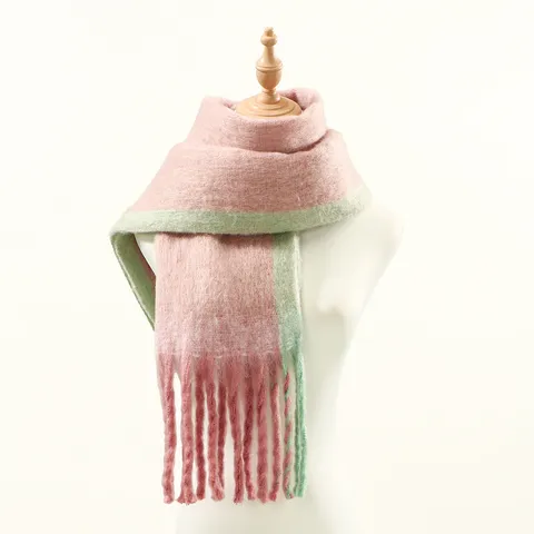 Winter Warm Tassel Scarf Women Korean Style Color Block Patchwork Shawl