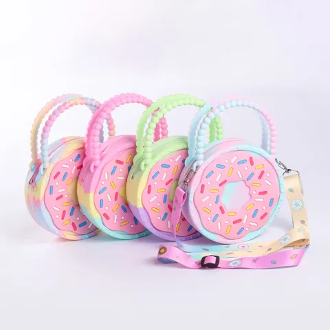 Kinder Silikon Umhängetasche Süße Donut Form Blase Münzbeutel Schulterhandtasche Mit Gurt