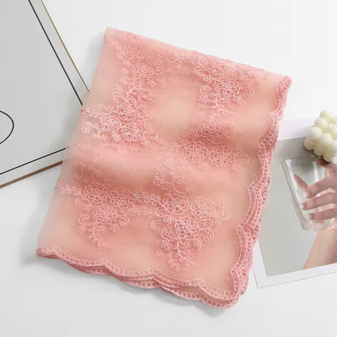 Women Fashion Floral Embroidered Wavy Edge Nylon Long Scarf Beach Sun Protection Shawl Headband Casual Neckwear