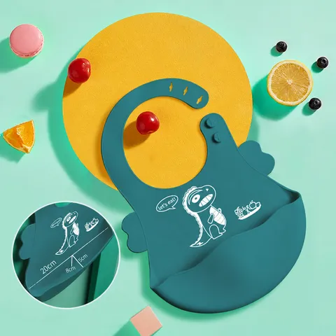 Baby Cartoon Silicone Bib Waterproof Infant Feeding Bibs With Pocket Toddler Dinosaur Eating Bib Kids Mealtime Accessories