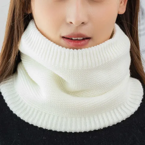 Winter Thickened Knitted Neck Warmer Solid Color Fleece Lined Scarf Unisex Warm Pullover Neck Gaiter For Cold Weather