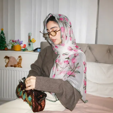 Women's Long Nylon Floral Embroidered Scarf Ethnic Style Travel Shawl Versatile Sheer Scarf Wraps